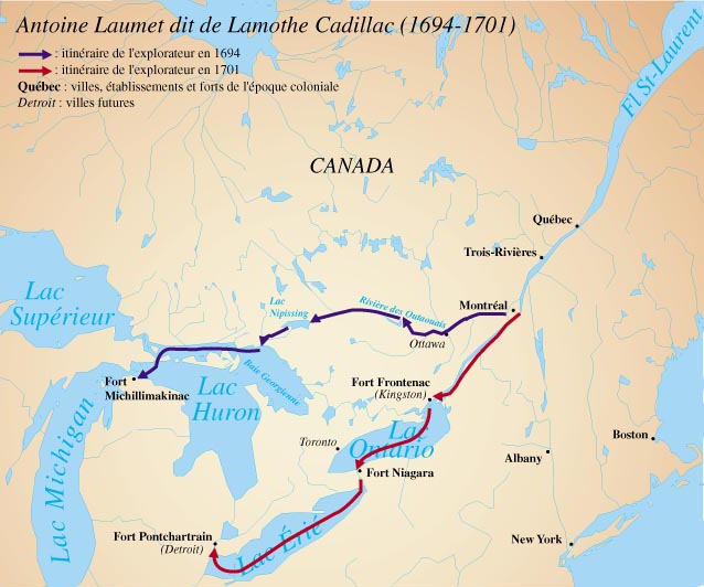 Itin&eacute;raires de l'explorateur en 1694 et 1701